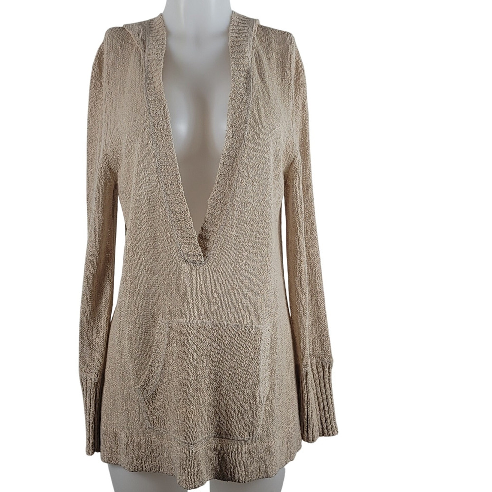 Lane Bryant Women's Tan Linen Blend Pull-Over Lightweight Hooded Sweater 14/16